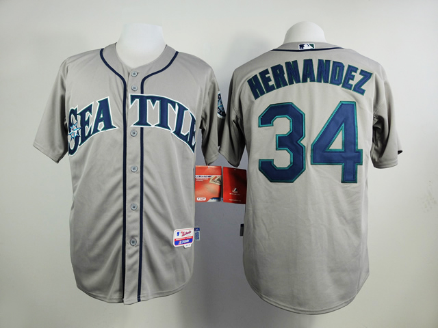 Men Seattle Mariners 34 Hernandez Grey MLB Jerseys